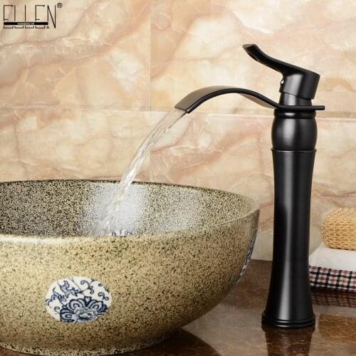 Vidric Deck Mounted Tall Black Bathroom Faucets Waterfall Basin Sink Water Mixer Tap Faucet Oil Rubble Bronze Finished ELF1413B