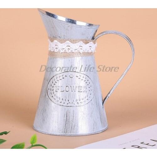 Vintage Tin Bucket Fashionable Iron Flower Vase Retro Metal Jugs For Home Office