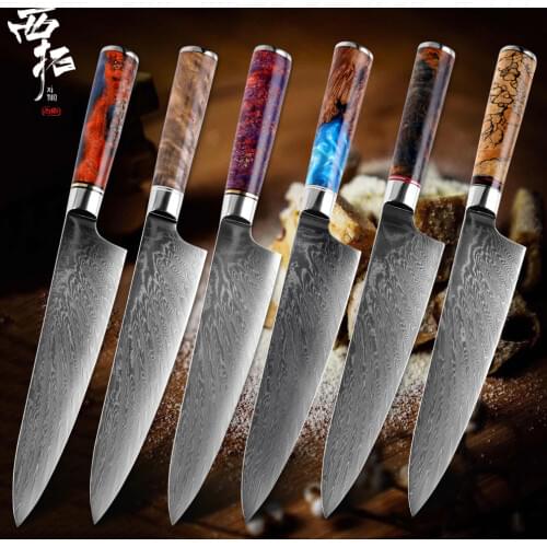 XITUO Damascus Steel Vg10 Chef Knife Cleaver Sushi Knife Utility Gyuto High-grade Resin Color Wood Handle Kitchen Cooking Tools