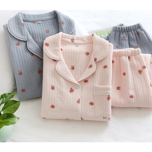 Autumn Winter Women Pajamas Set Cotton Print Casual Long Sleeve Tops Trousers 2 Pieces Female Plus Size Loose Homewear