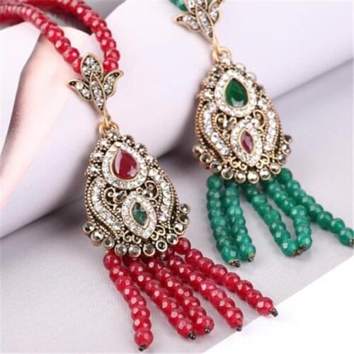 Handmade Women Crystal Beads Pendant Necklace Boho Style Ethnic Long Tassel Sweater Chain Pendant Vintage Jewelry Accessories