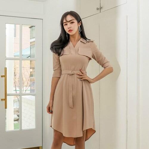 Sheer 2020 Korean Style Shirt Dress Ladies Half Sleeve Corset Casual Dresses for Women Elegant OL Office Work Summer Dress 2020