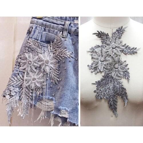 1 Piece Stage Performance Clothes Diy Rhinestone Applique Patch Fabric accessories Craft Embroidery Sequin Lace Applique Trim