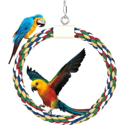 1PC Pet Bird Parrot Cotton Rope Circle Ring Stand Hanging Swing Cage Chew Play Toy Blocks Swing Food Grade Toys Pets Supplies