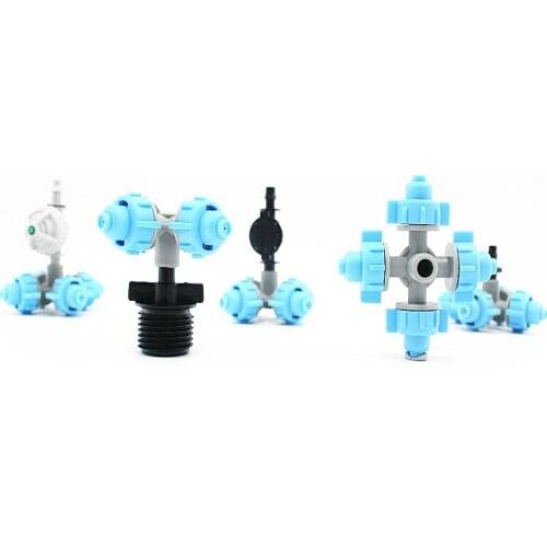 1PC Blue Micro Cross Misting Sprinkler with Connector Drip Garden Irrigation Nozzle Spray Micro Irrigation Fittings