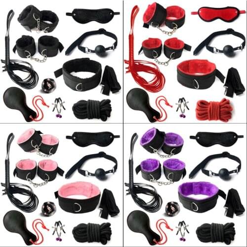 10Pcs/Set Nylon Plush Handcuffs Choker Whip Bondage Kit with Fun Dice Adult Couple Erotic Game Sex Flirting Toys