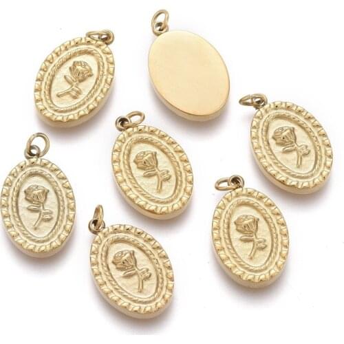 10pcs Small Stainless Steel Pendant Charms Oval with Rose Golden Color for Jewelry Making DIY Bracelet Necklace 13.5x8.5x2mm