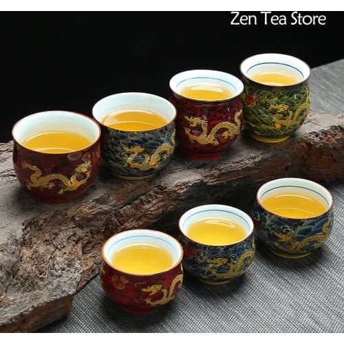 100ml Creative Chinese Traditional Royal Dragon Double Wall Teacup Ceramic Procelain Kung Fu Tea Cups TiKuanYin Puer Tea Bowl