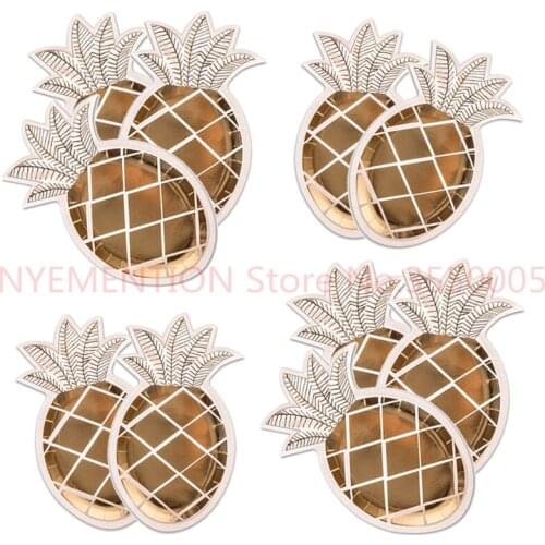 320pcs/pack Gold Foil Pineapple Disposable Tableware Wedding Party Paper Plates Birthday Party Decoration