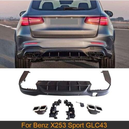 PP Black Car Rear Bumper Diffuser with Exhaust Muffler For Mercedes Benz GLC X253 sport GLC43 SUV GLC250 GLC300 2015-2019