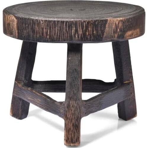 Wood High Stool Plant Stand for Flower Pot Multi-Function Wooden Bench Flower Pot Holder Round Garden Potted Plant Shelf