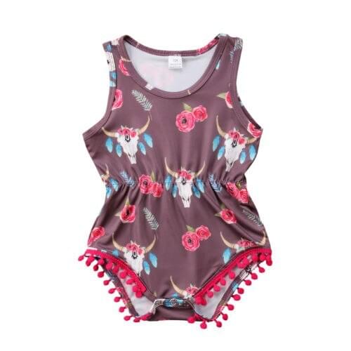 Newborn Baby Girls Cattle Skull Clothes Jumpsuit Sleeveless Bodysuit Sunsuit Outfits Size 0-24M