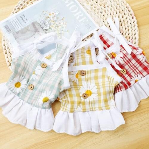 Pet Puppy Princess Skirt Pomeranian Schnauzer Dress Cat and Dog Summer Breathable Clothes Bitch Plaid Skirt Pet Gift XS-XL