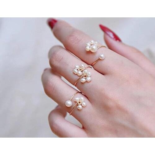 ECHSUN pure natural freshwater pearl 14K gold jewelry ring for women anillos baguefemme anel feminino wholesale and retail