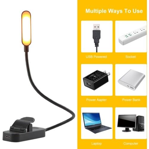 Led Flexible Clip on Book Light Eye-Caring Bookmark Reading Lamp USB Rechargeable Stepless Dimming Night Light