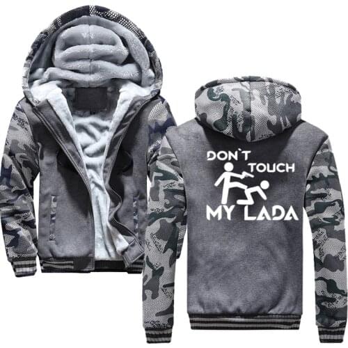 Don't touch my lada Hoodies Men Hooded Wool Winter Thickened Warm Coat Male Sweatshirts Coat Zipper Cardigan Hoody Man Clothing