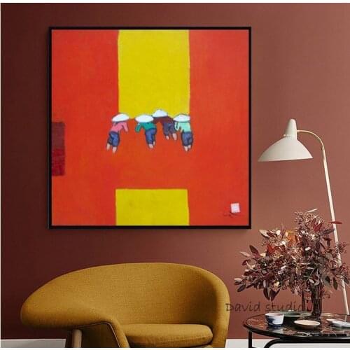 Pure Handmade Knife Painting Abstract Art Noon on Rice Field Vietnamese Art for Living Room Wall Decoration