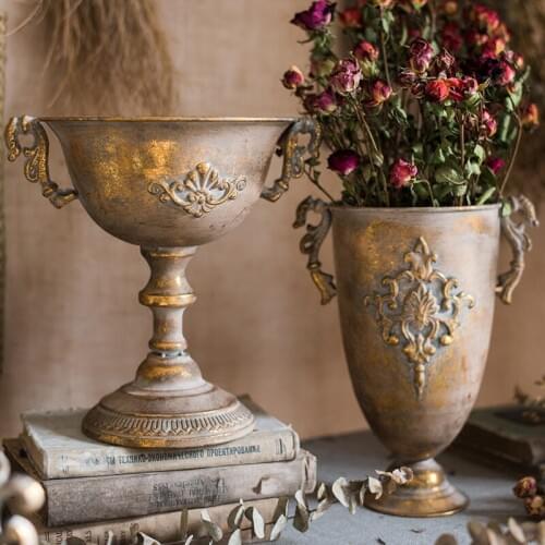 Classical Goblet Flower Vase Flower Flower Pot Retro Wrought Iron Flower Arrangement Gold Candlestick Vase Decoration Home ZM805