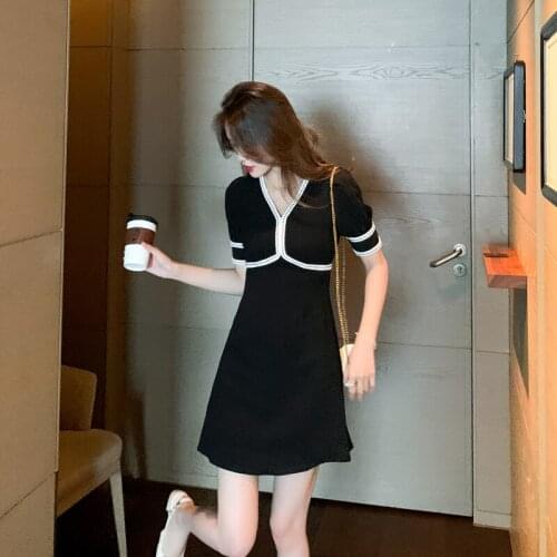 Summer French V-neck Hepburn Dress Temperament Small Black Dress Elegant Club Dress Sukienki Na Wesele Damskie Korean Dress