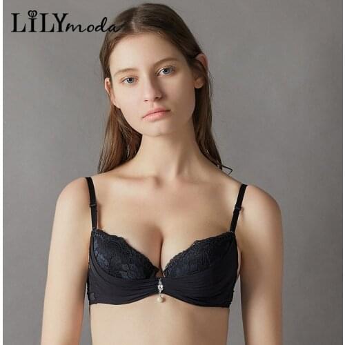 Lilymoda Women Sexy Bra Brassiere Lace Pearl Decoration Fold 3/4 Cup Push Up Brassiere Female Underwear Lingerie Bra For Ladies