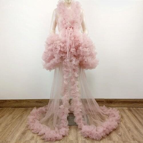 LZY017 Chic See Through Tulle Maternity Dresses For Photo Shoot Ruffled Mesh Photography Robes Plus Size Kimono