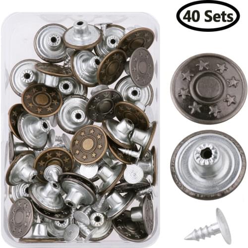 Metal Jeans Button Press Buttons Replacement Retrol Buttons Kit with Box Pefect for Any Jeans Trousers Clothing DIY Accessories