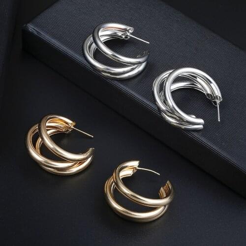 Fashion Korean Metal Elegant Hoop Earring Woman Simple Vintage Gold Color Geometric Statement Earrings Jewelry Brincos Gifts