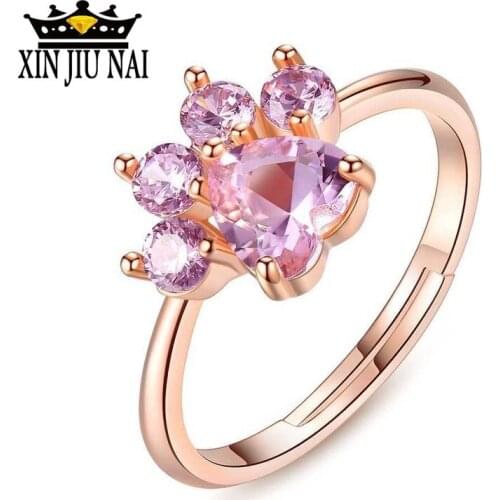 Fashion Rose Gold Cartoon romance Rings for Women Wedding Party Charm Pink Crystal Zircon Cute Cat Claw Ring Female Jewelry