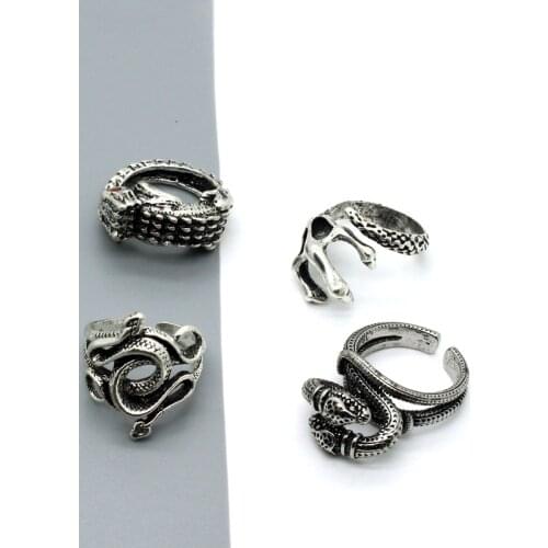 1PC Punk Vintage Gothic Snake Ring For Men Exaggerated Collar Eagle Paw Lizard Crocodile Animals Male Big Ring Jewelry R205