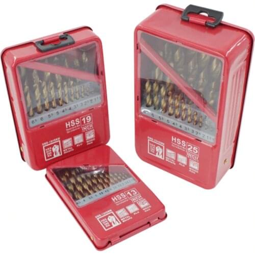 1.0~13mm HSS Twist Drill Bit Set Coated Titanium Metal Wood Working Drilling Power Tools 13/19/25PCS Set Handle Tool
