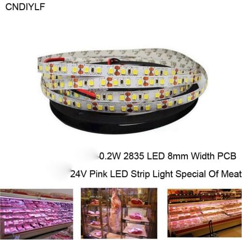 2017 New 1m Pink LED Light Strip 24V 120pcs 0.2w Pink 2835 SMD LED 20-22lm/LED Special Of Meat Cabinet Decoration