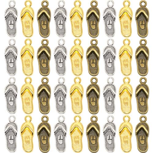 25pcs Wholesale Gold Color Flip Flops Charms Zinc Alloy Metal Shoe Pendant For DIY Handmade Jewelry Accessories Making 21*8mm