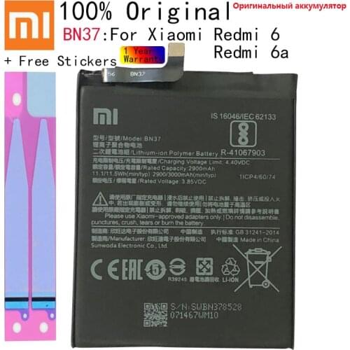 Original Phone Battery for Redmi 6 Battery Xiaomi hongmi 6A BN37 Replacement Batteries Retail Package Red rice Redmi6 bateria