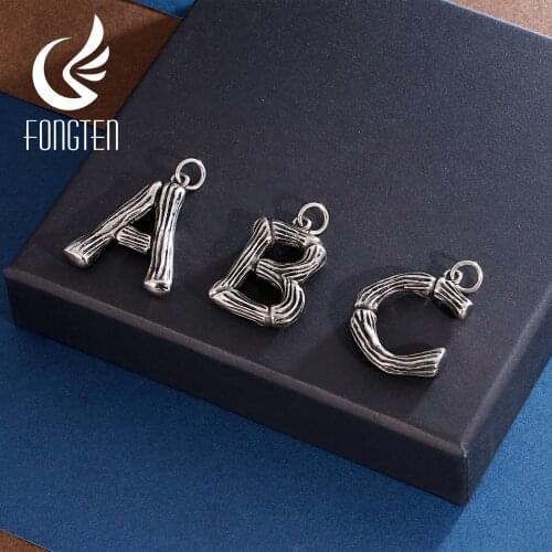 Fongten Retro Letter Men Pendant Necklace Stainless Steel Gothic Hip Hop Link Chain Vintage Black Pendant Necklaces Mens jewelry