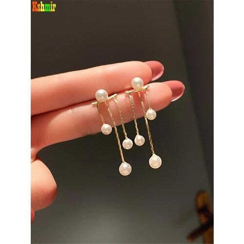 Kshmir Korean fashion contracted tide earring pearl tassel eardrop temperament design sense earpiece girl jewelry gift 2021