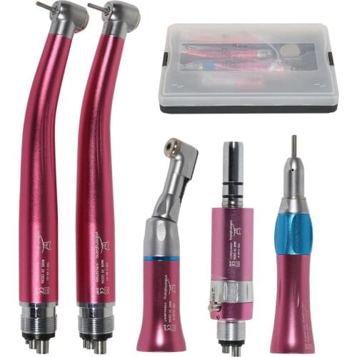 Dental High & Low Speed Handpiece kit Straight Contra Angle Single Water Spary Air Turbine 4 Hole FIT NSK Pana Max Pink Color