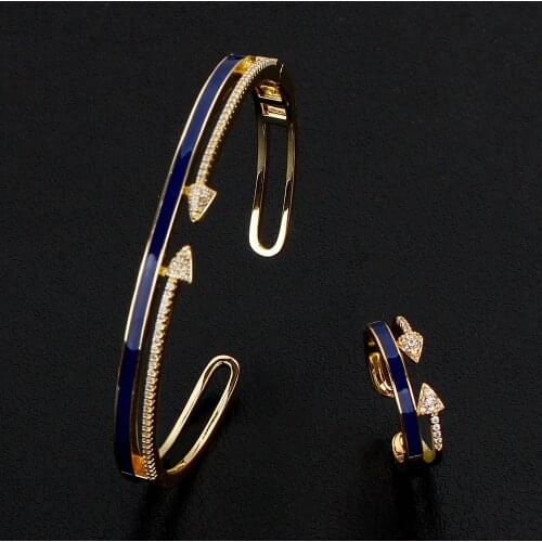 TIRIM Exquisite Color Oil Arrow Bangle Ring Sets for Women Cuff Bracelet Fashion Jewelry Party Office Daily Charm Dubai Jewellry