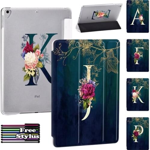 Smart Tablet Case for Apple IPad Air 4 10.9"/Air 3 10.5"/Air 1 2 9.7" Flower Letter Leather Folding Flip Cover Case +Free Stylus