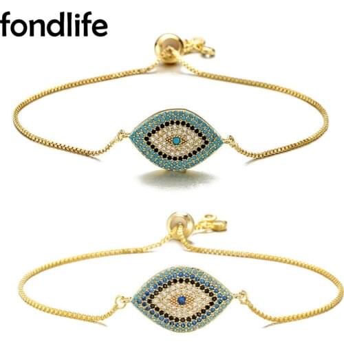 AAA Cubic Zirconia Crystal Brass Big Evil Eye Good Luck Charm Bracelet Women Lady Blue CZ Personality Party Popular Jewelry Gift