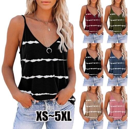 Women Vest Top Sexy V Neck Sleeveless T Shirt Stripe Printing sleeveless Shirt Fashionable Sexy Plus Size tshirt top S-5XL