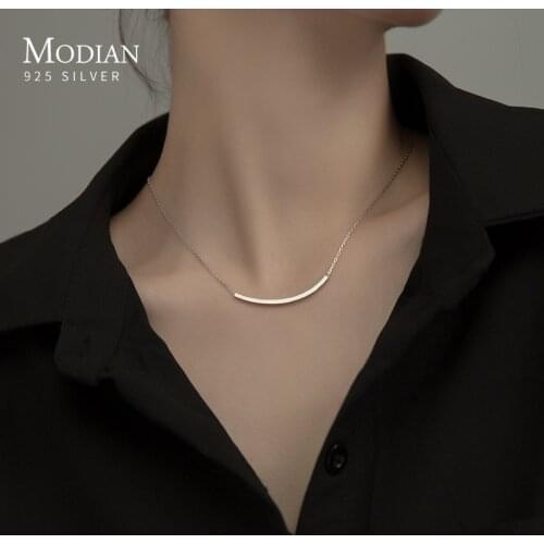 Modian Silver Simple Geometric Female Necklaces 100% 925 Sterling Silver Classic Fashion Chain Necklaces For Women Girl Jewelry