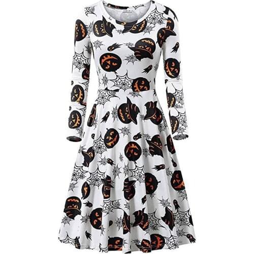 Fancy Pumpkin Halloween Womens Dress Long Sleeve Mid Length Princess Dress Ladies Costume Festival Party Vintage 50s 60s Robe