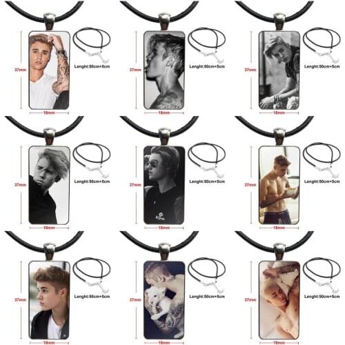 1pc Justin Bieber With Bubble For Women Design Fashion Vintage Glass Women Rectangle Necklace Pendants