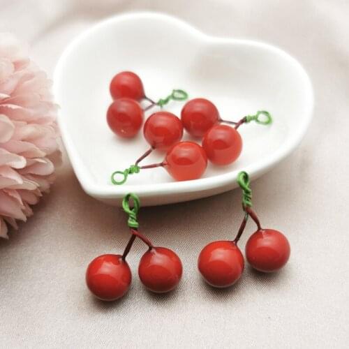 10Pcs/Lot Resin Red Cherry Metal Enamel Charms Handmade Pendant For DIY Jewelry Making Bracelet Earring Accessories 25*26mm
