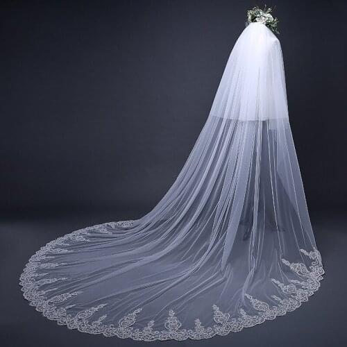 2021 Face Cover Long Veil New Wedding Bride Fashion European and American White Rice Lace Sequin