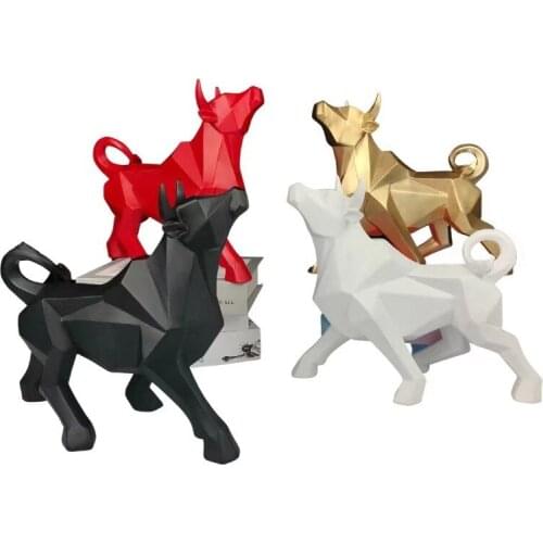 2021Resin Geometric Abstract Bull Sculpture Home Decor Living Room Decorative Statue Animal Figurine Ox Decoration Creative Gift