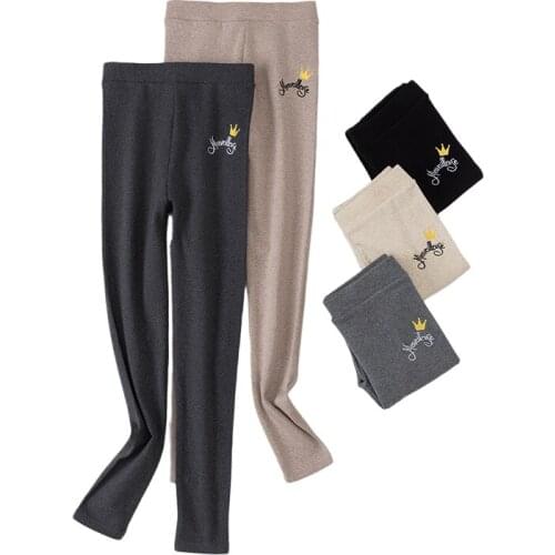 2021 Spring Korean Crown Embroidery Leggings for Fitness Women Cotton Slim Workout Sport Leggings Tight Fashion Pencil Pants