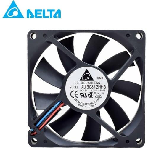 For delta AUB0812HHB 8015 12V 0.24A 8cm 3 wires 4 wires Silent Double Ball Computer Case Fan