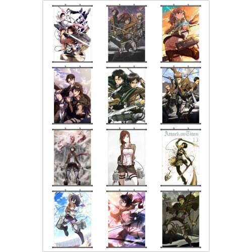Coscase Anime Attack on Titan Annie Leonheart Mikasa Ackerman Arlart Historia Eren Levi Home Decor Wall Scroll Poster Picture