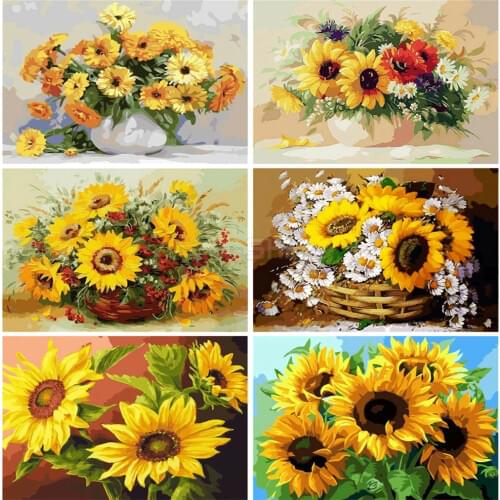 EverShine Painting By Numbers Sunflowers Hand Painted Wall Art Paint Of Numbers Flowers draw canvas Home Decoration